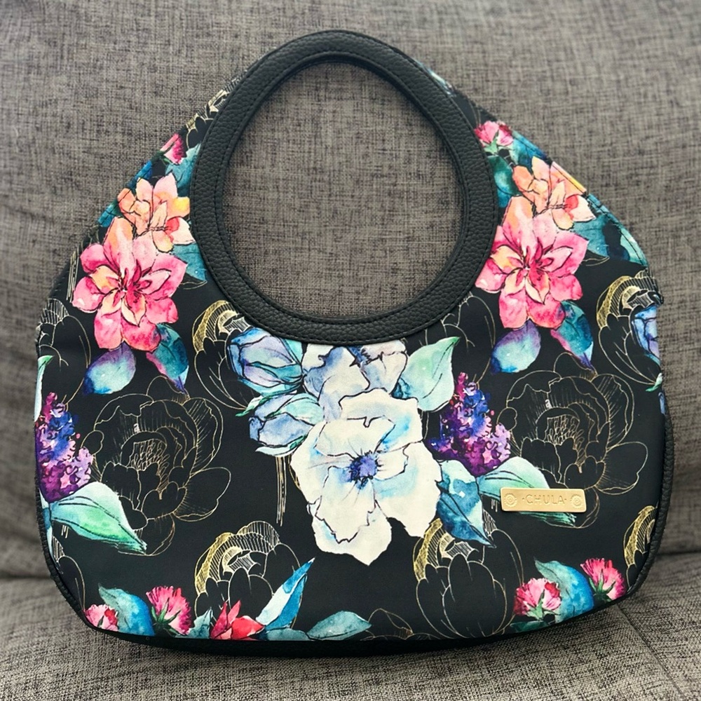Floral Women's Hobo Bag in Black - Picture 11 of 13